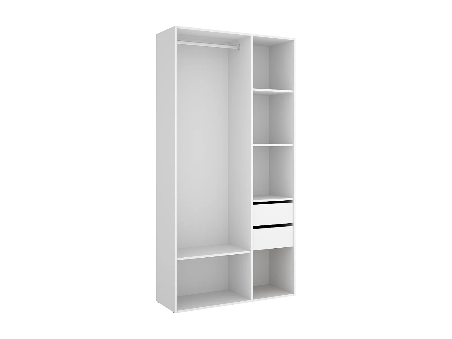Tête de lit + 2 tables de nuits avec 2 tiroirs + armoire coloris imitation lamelles, blanc