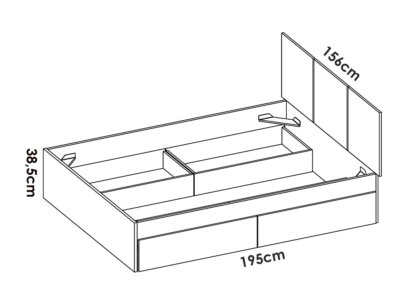 Tête de lit avec structure de lit 140X190cm + 4 tiroirs + commode haute 5 tiroirs coloris blanc, chêne naturel