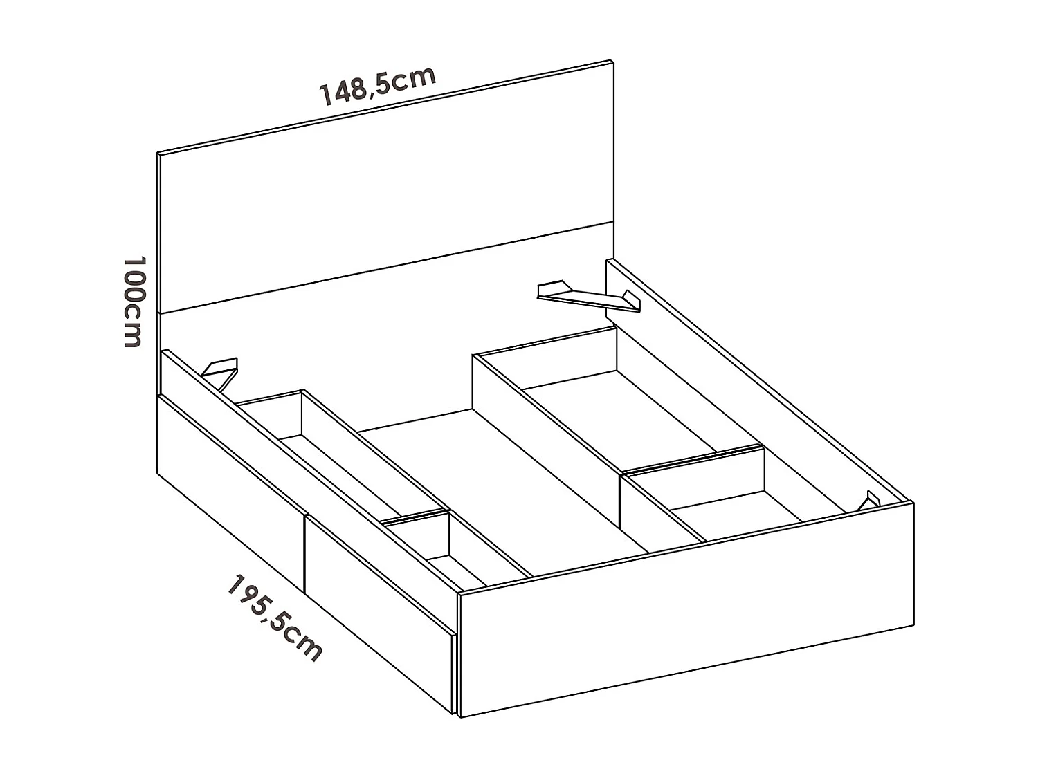 Lit adulte, couchage 140x190 cm avec 4 tiroirs + commode haute avec 3 tiroirs coloris blanc