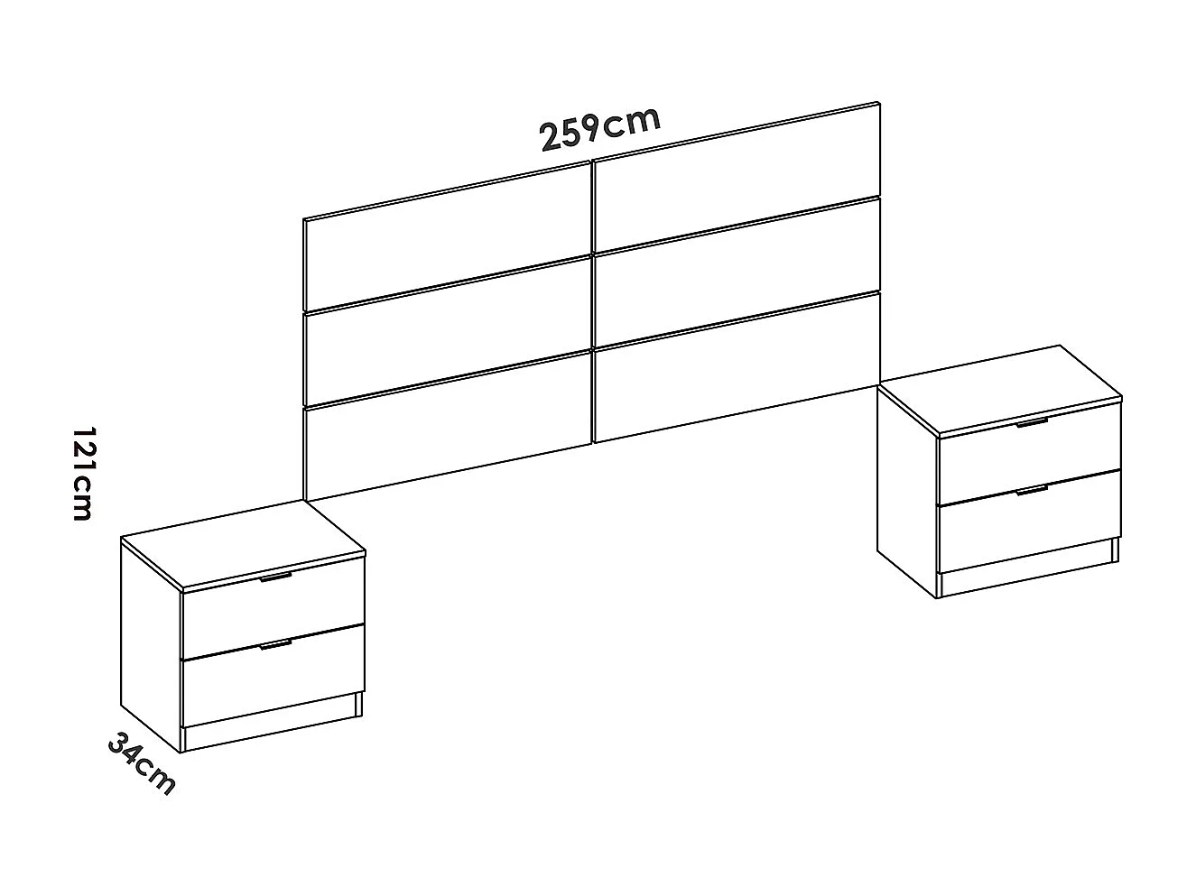 Ensemble de tête de lit avec 2 tables de chevet et armoire coloris chêne naturel, blanc
