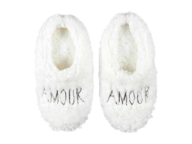 Chaussons taille unique en polyester aspect doux collection AMOUR blanc