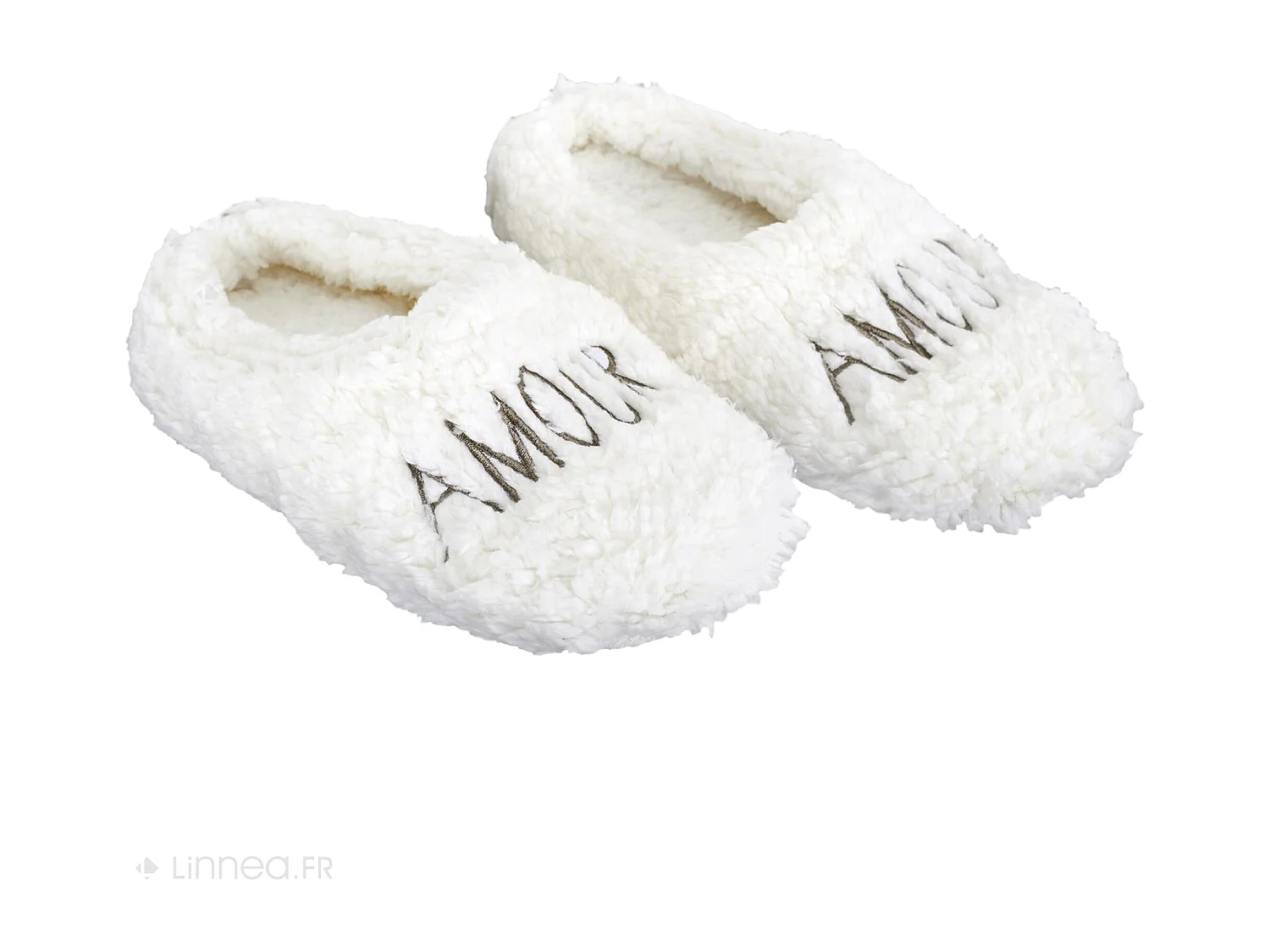 Chaussons taille unique en polyester aspect doux collection AMOUR blanc
