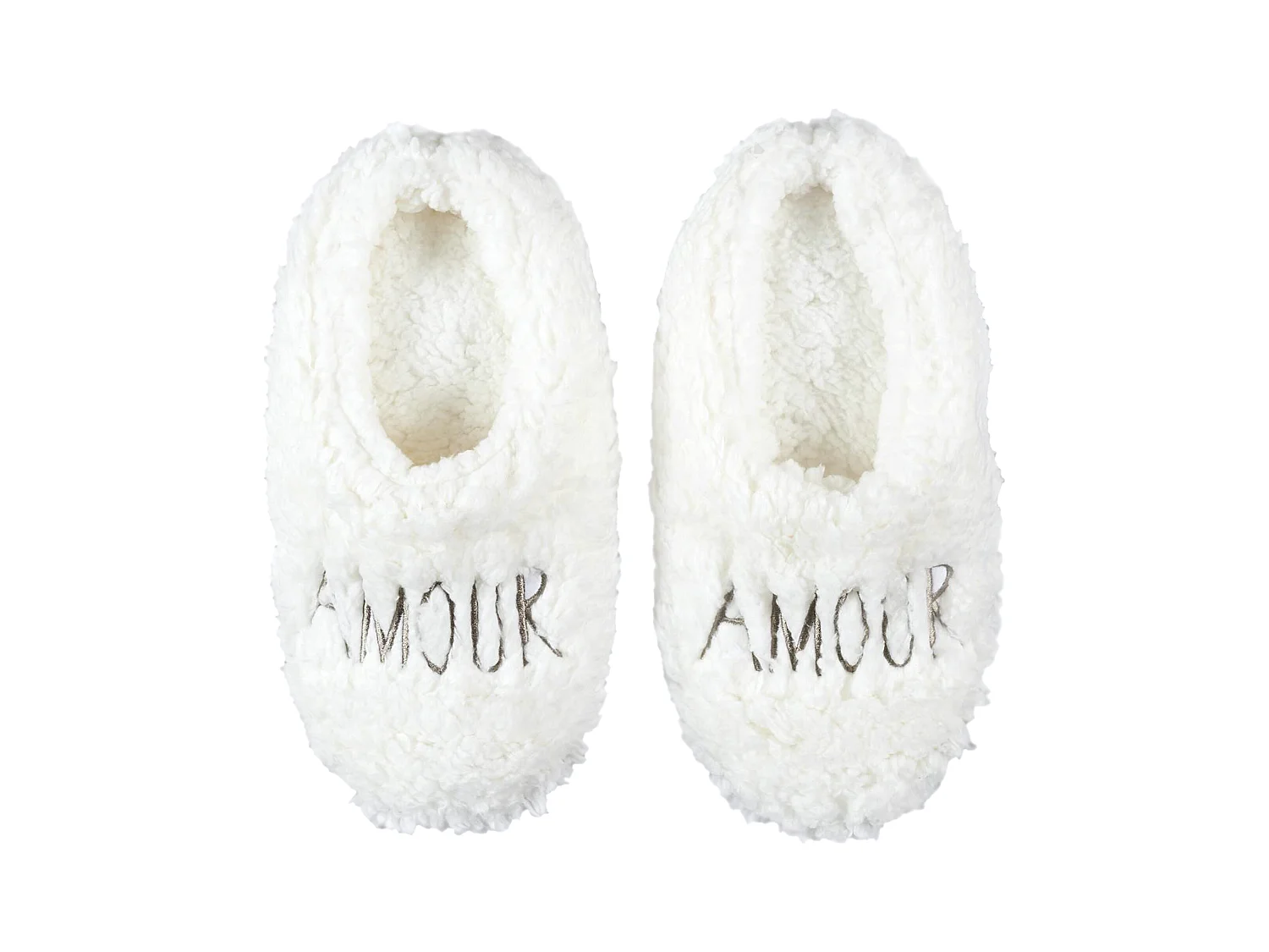 Chaussons taille unique en polyester aspect doux collection AMOUR blanc