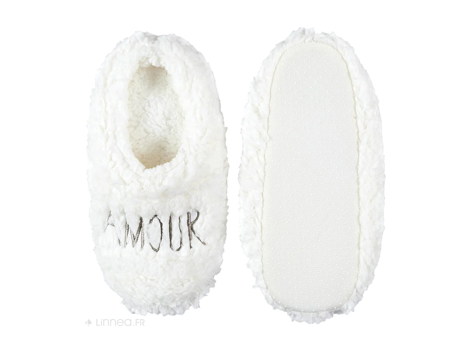 Chaussons taille unique en polyester aspect doux collection AMOUR blanc