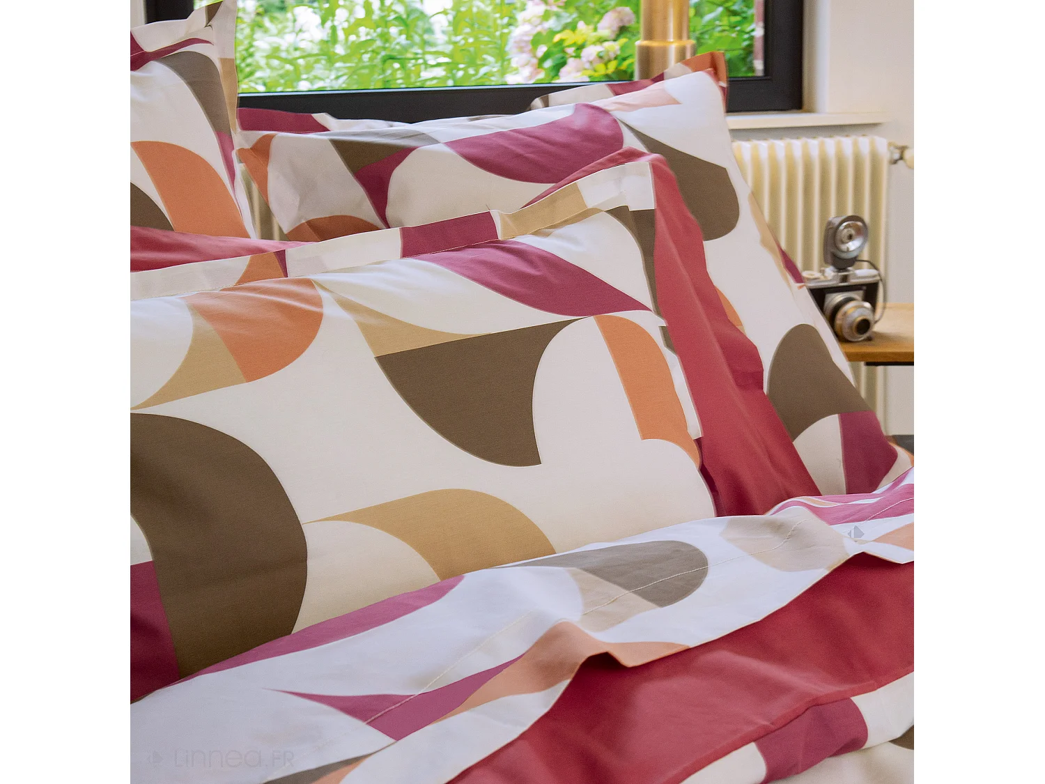 Parure de lit 140x200 cm 65x65 cm percale MODULO acajou 2 pièces