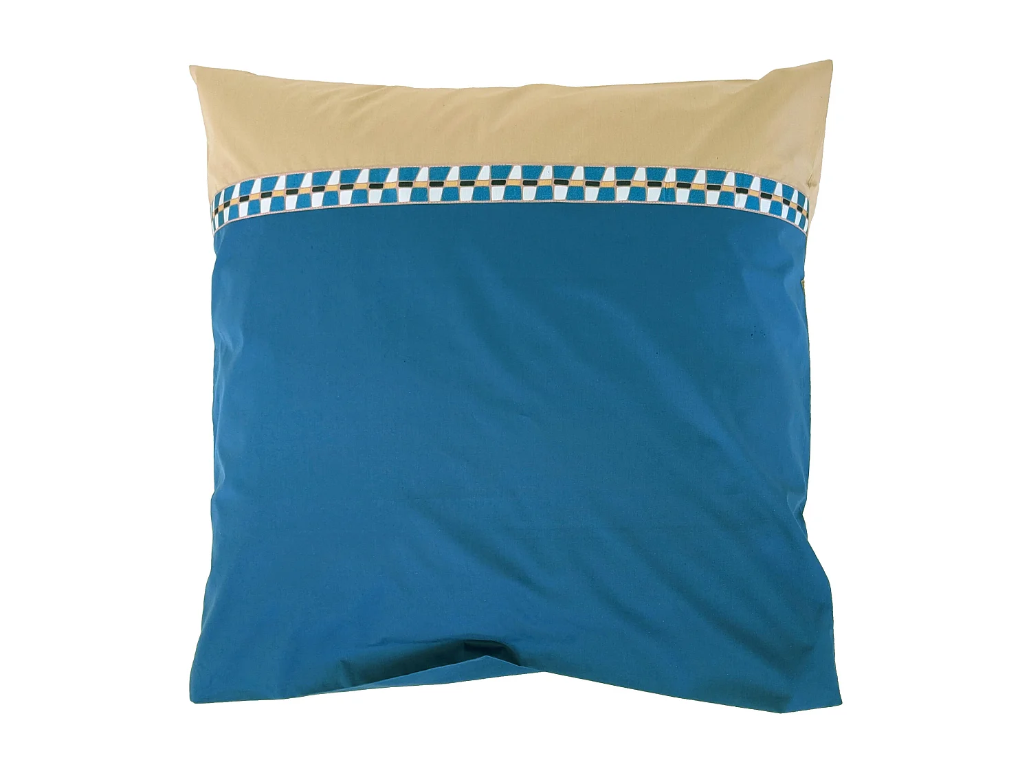 Parure de lit 3 pièces : housse 240x220 cm et taies 65x65 cm en percale de coton LINOA bleu cobalt