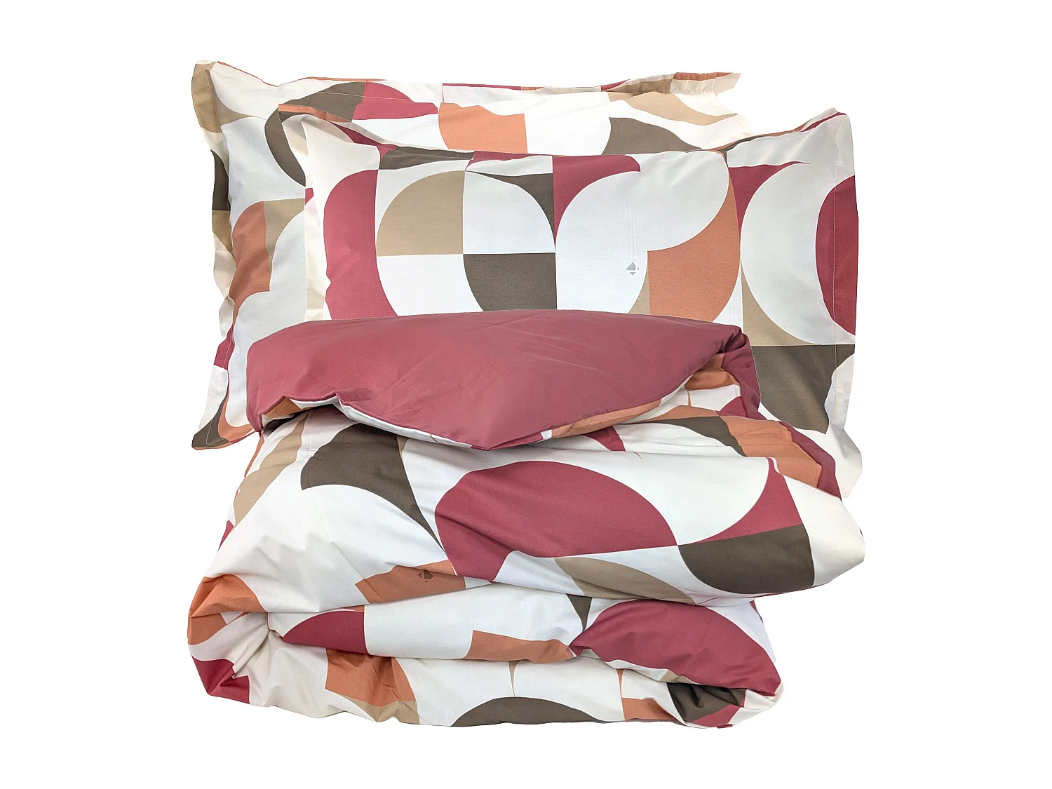 Parure de lit 140x200 cm 50x70 cm percale MODULO acajou 2 pièces