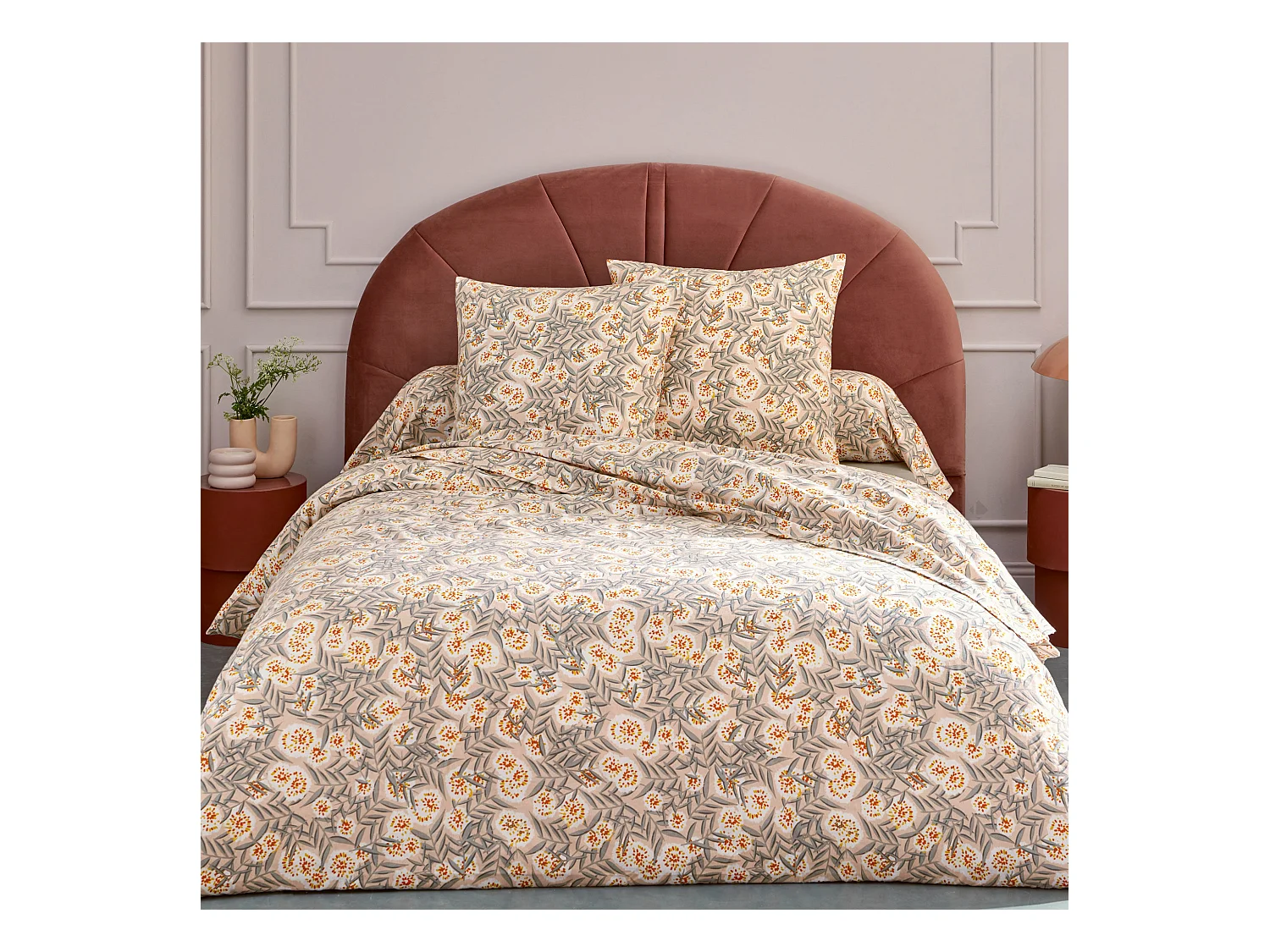 Parure de drap 240x300 cm 65x65 flanelle LILY gris orange 3 pièces