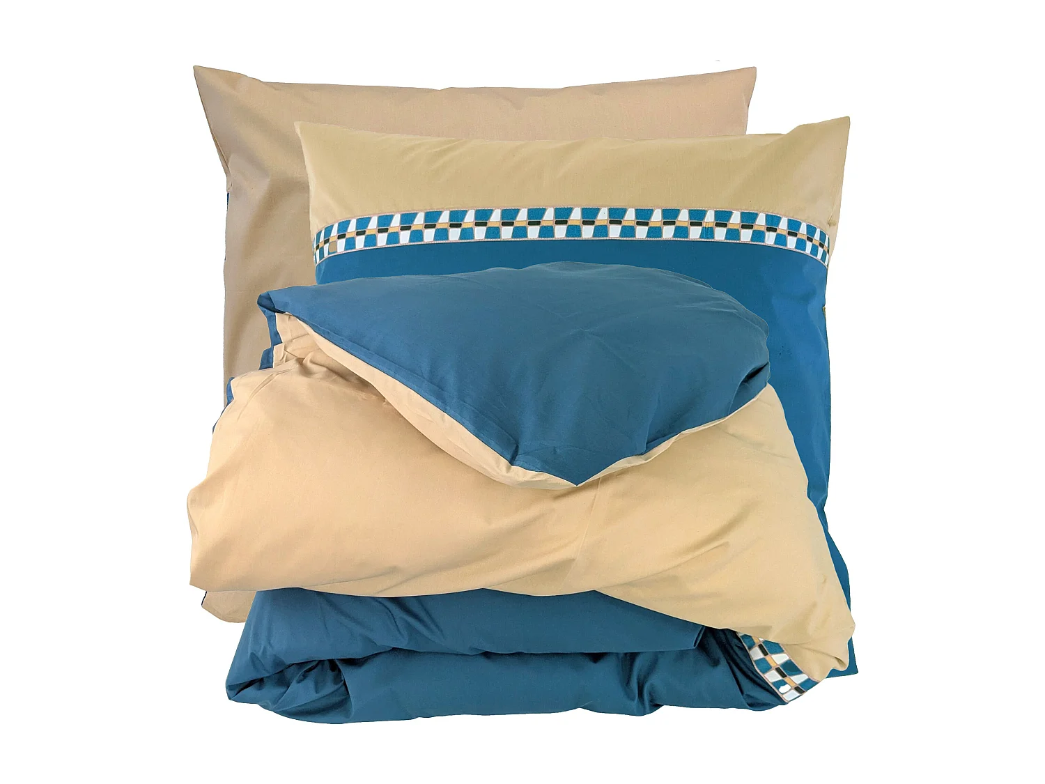Parure de lit 3 pièces : housse 200x200 cm et taies 65x65 cm en percale de coton LINOA bleu cobalt