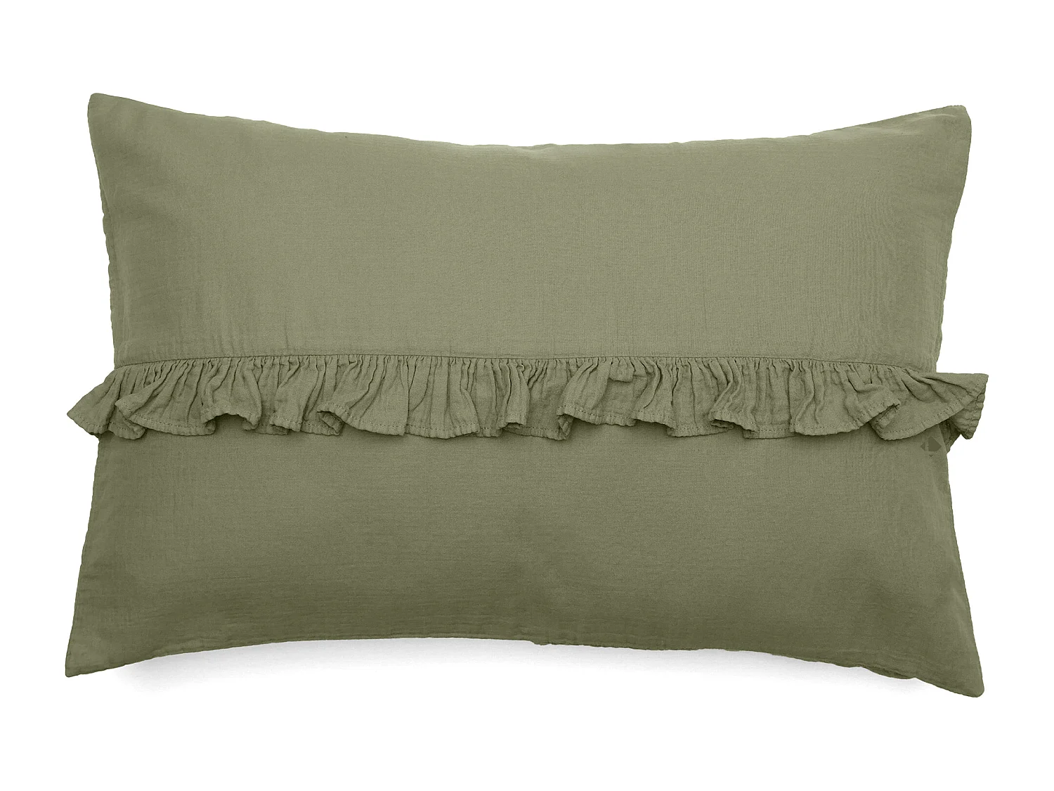 Housse de coussin en mousseline de coton volant central 40x60 cm cm ELZA vert mousse