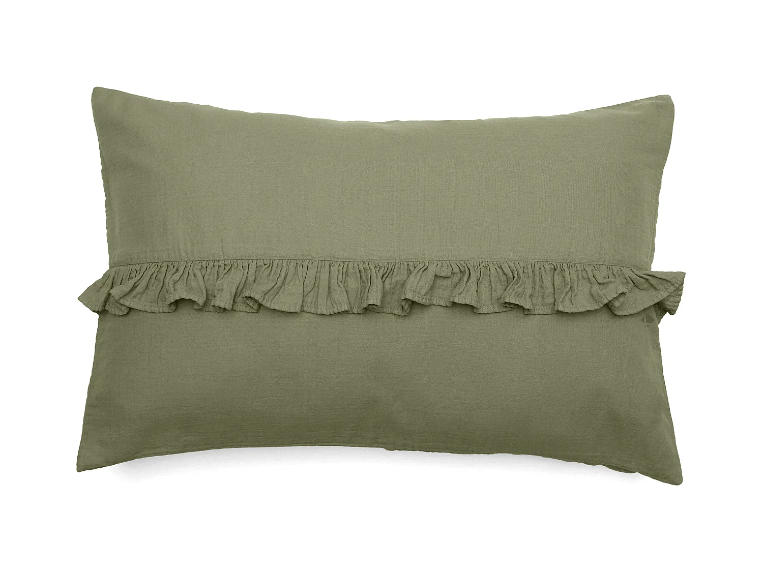 Housse de coussin en mousseline de coton volant central 40x60 cm cm ELZA vert mousse