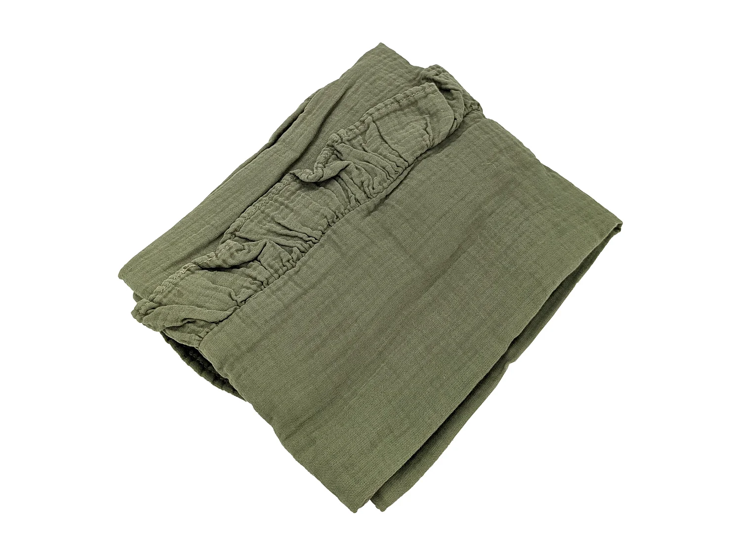 Housse de coussin en mousseline de coton volant central 40x60 cm cm ELZA vert mousse