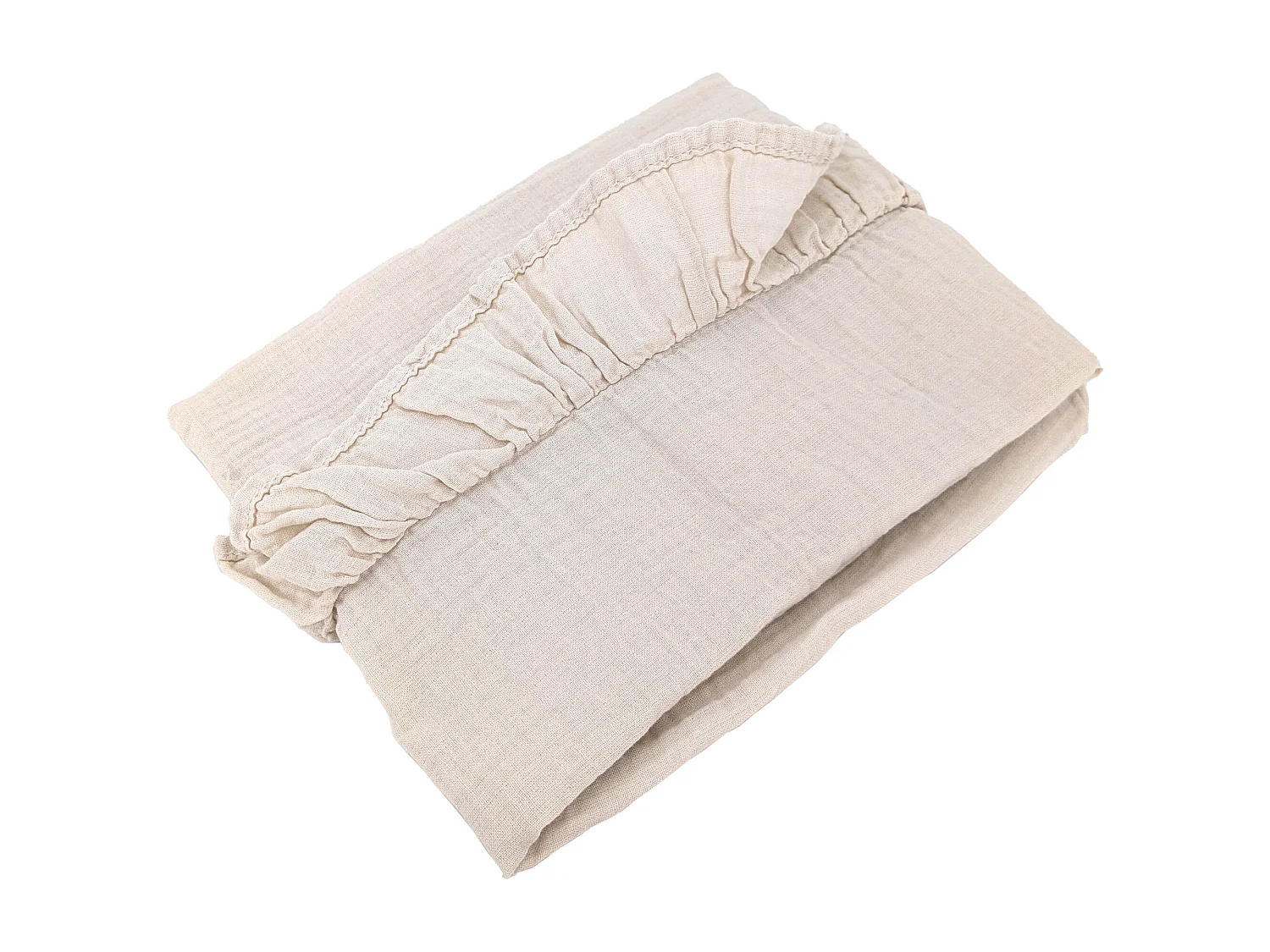 Housse de coussin en mousseline de coton volant central 40x60 cm cm ELZA beige ficelle