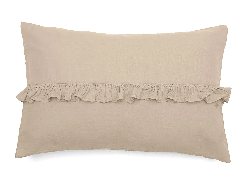 Housse de coussin en mousseline de coton volant central 40x60 cm cm ELZA beige ficelle