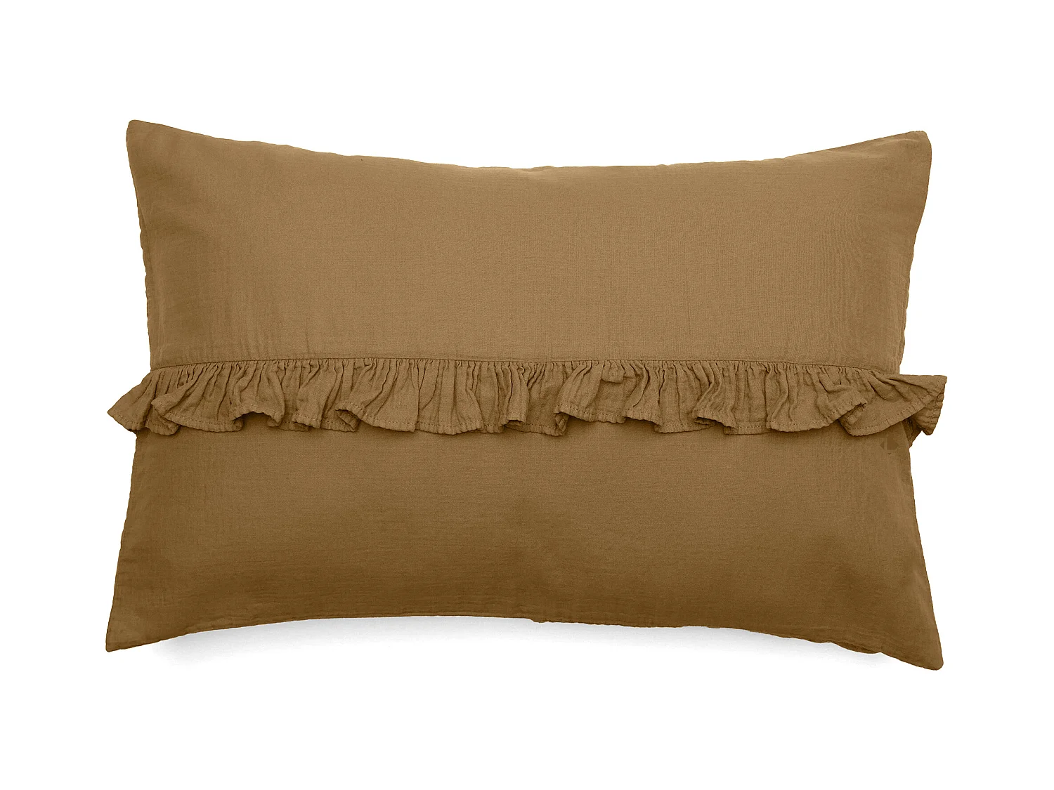 Housse de coussin en mousseline de coton volant central 40x60 cm cm ELZA marron foin
