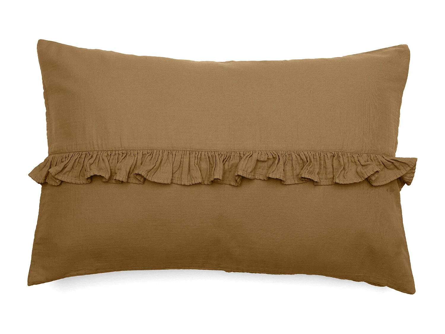 Housse de coussin en mousseline de coton volant central 40x60 cm cm ELZA marron foin