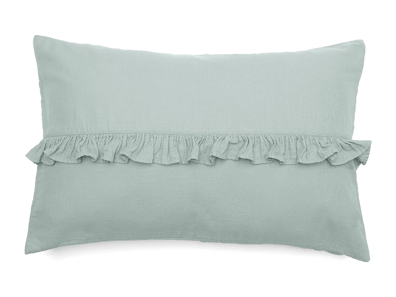 Housse de coussin en mousseline de coton volant central 40x60 cm cm ELZA gris lichen