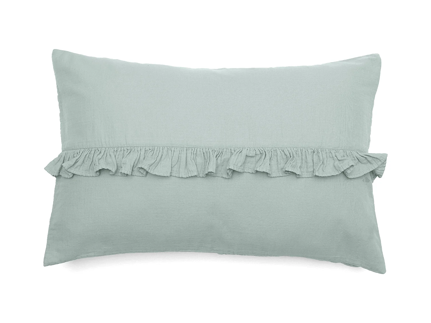 Housse de coussin en mousseline de coton volant central 40x60 cm cm ELZA gris lichen