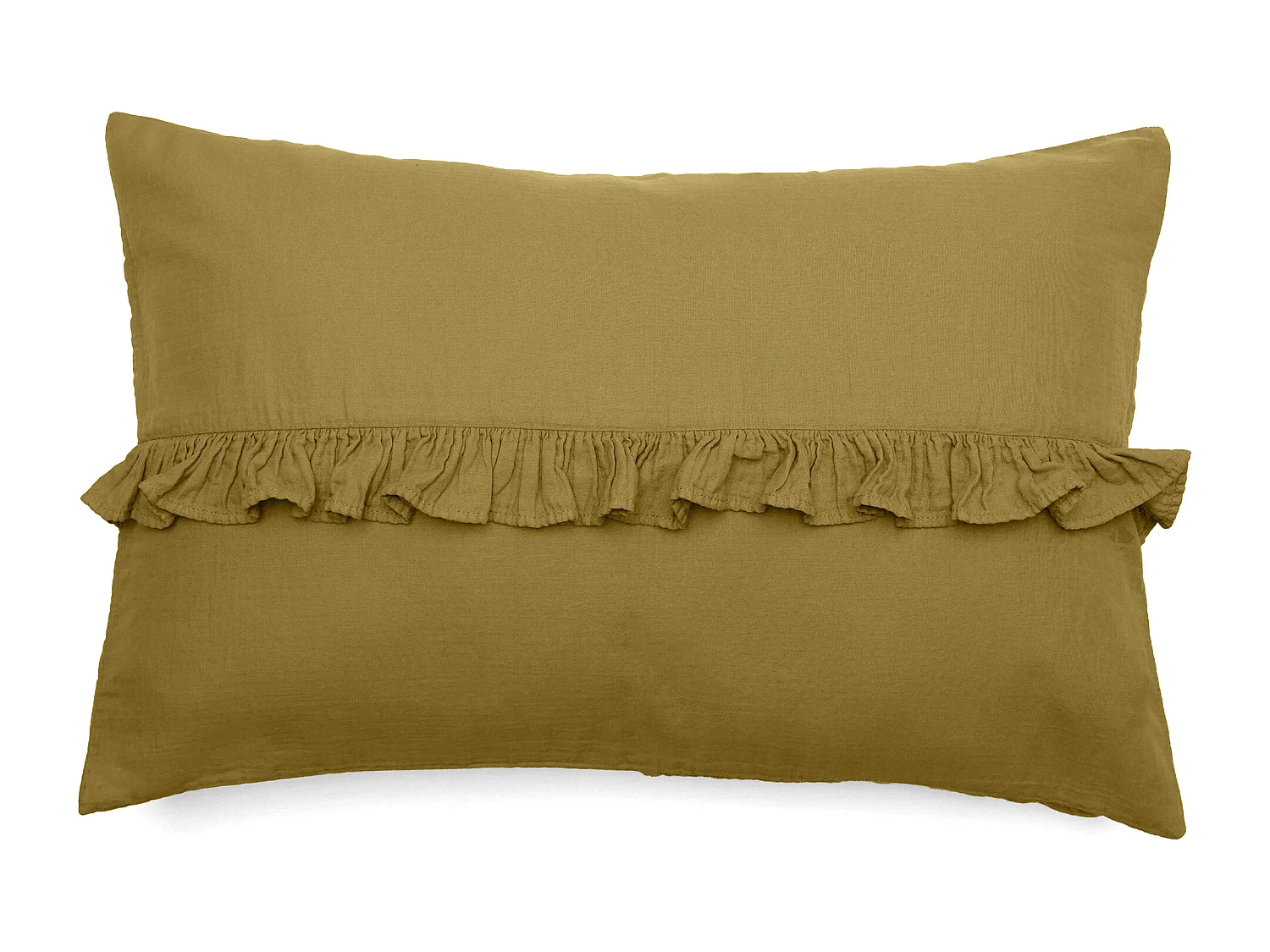 Housse de coussin en mousseline de coton volant central 40x60 cm cm ELZA jaune jasmin