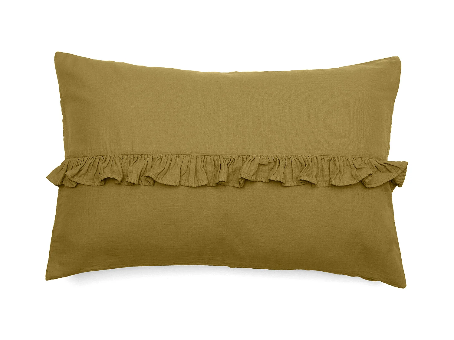 Housse de coussin en mousseline de coton volant central 40x60 cm cm ELZA jaune jasmin