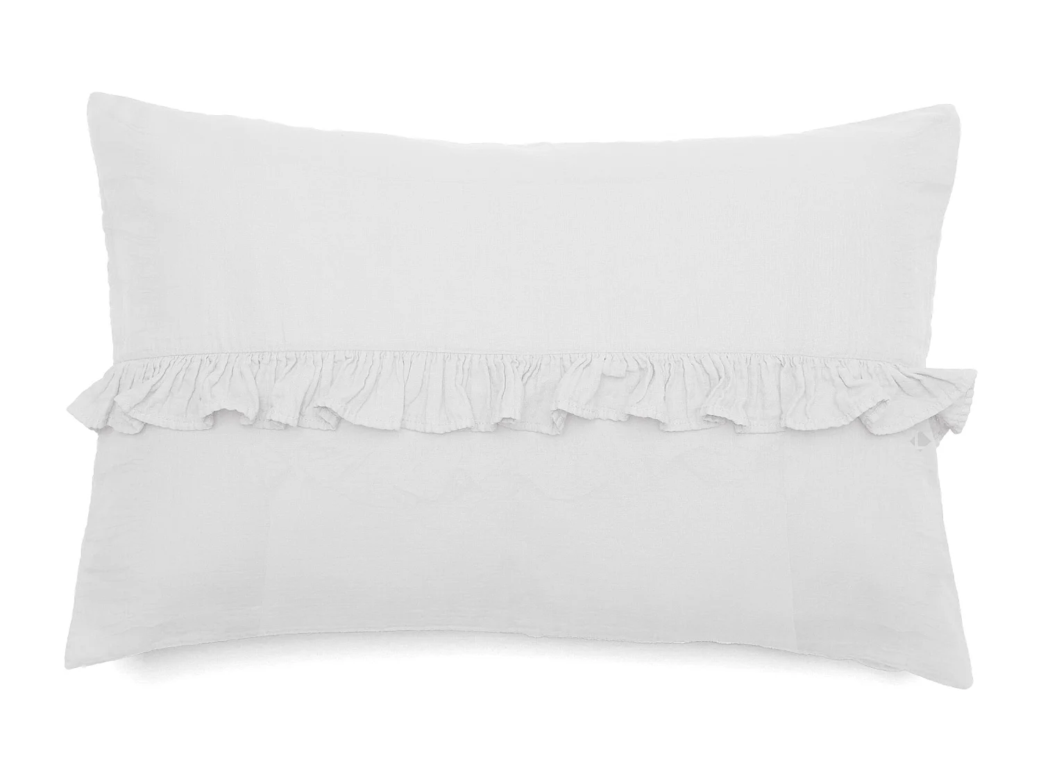 Housse de coussin en mousseline de coton volant central 40x60 cm cm ELZA blanc neige