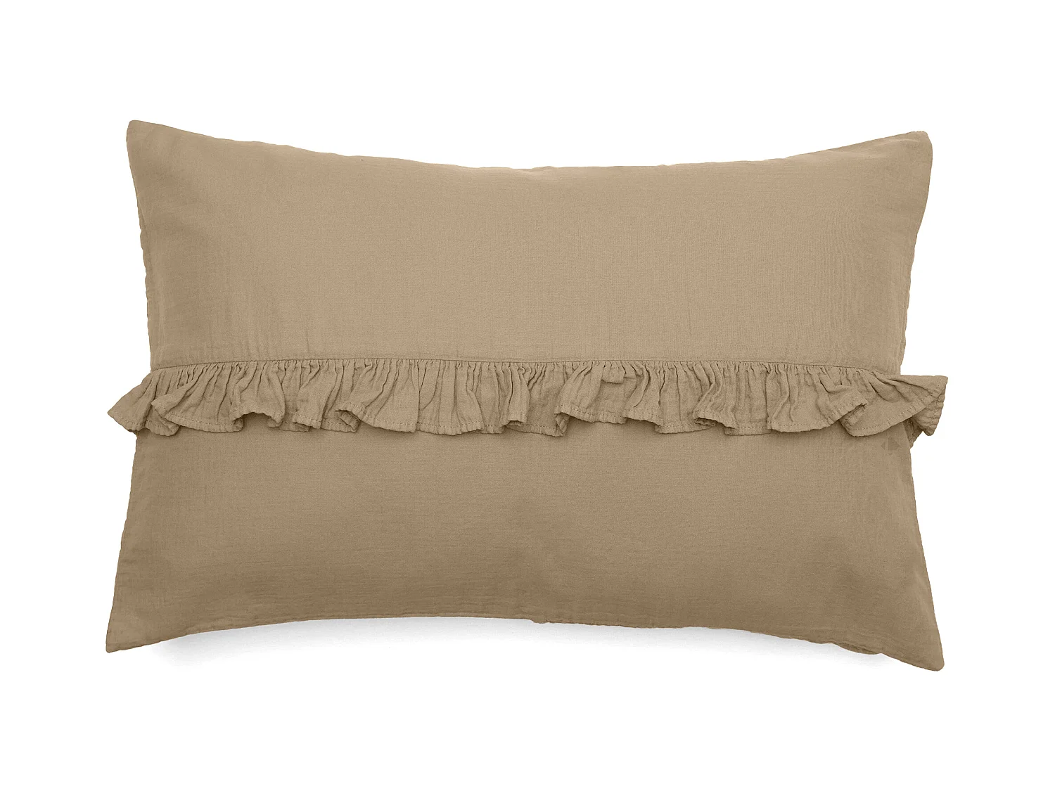 Housse de coussin en mousseline de coton volant central 40x60 cm cm ELZA marron camel