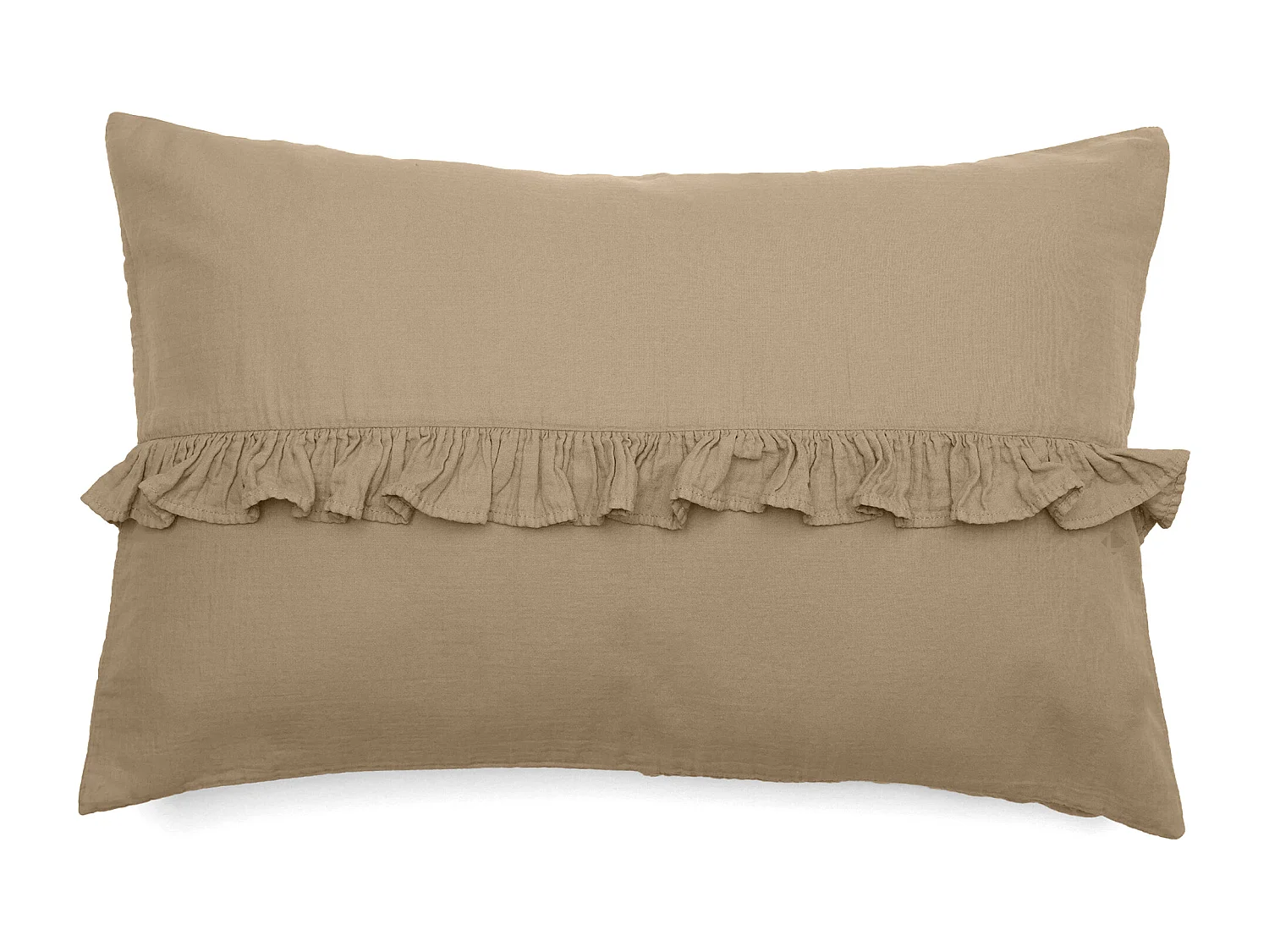 Housse de coussin en mousseline de coton volant central 40x60 cm cm ELZA marron camel