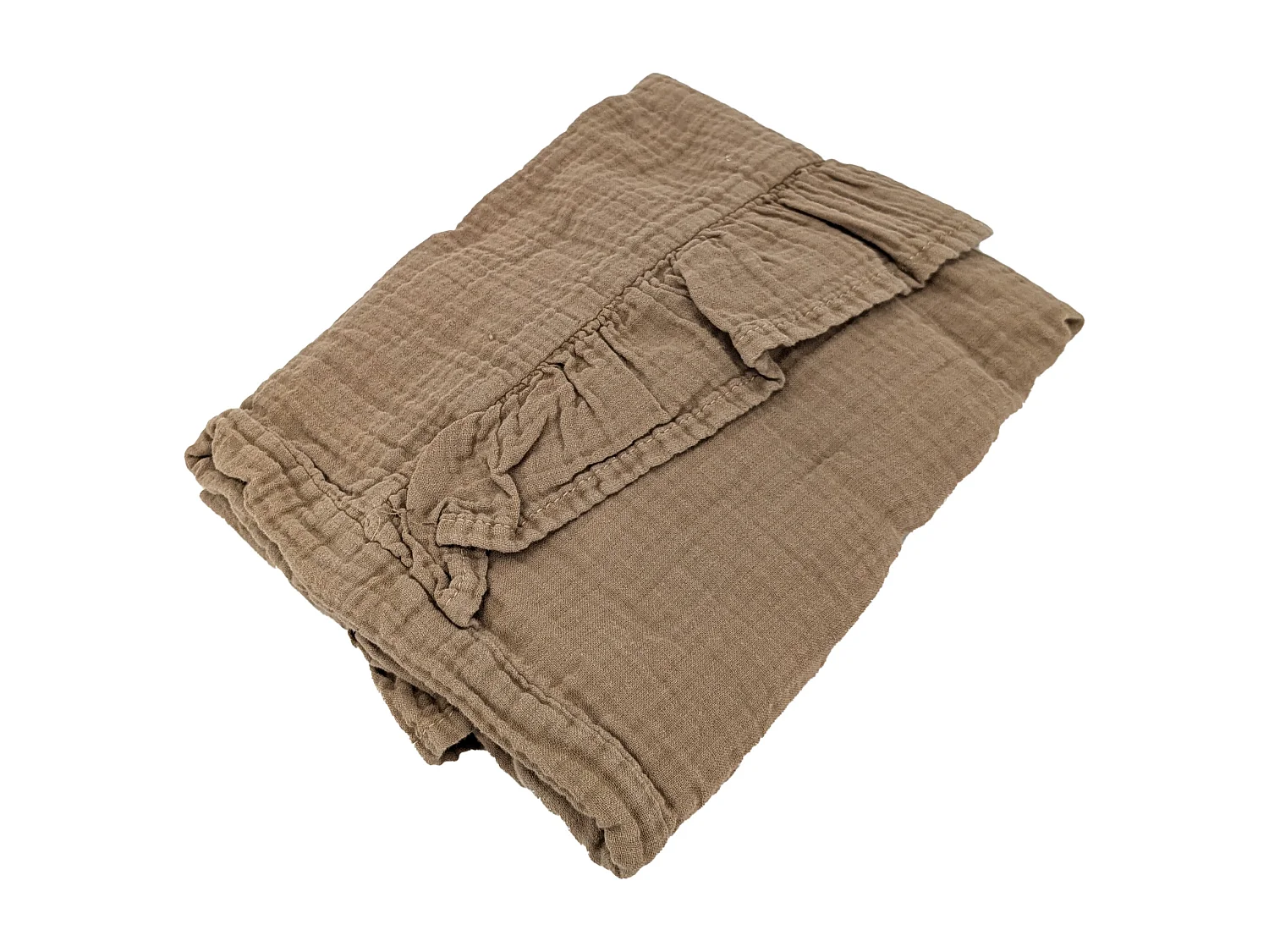 Housse de coussin en mousseline de coton volant central 40x60 cm cm ELZA marron camel