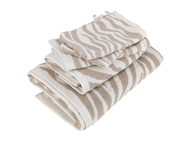 Parure de bain 4 pièces ZEBRA SOFT motif zèbre pur coton beige