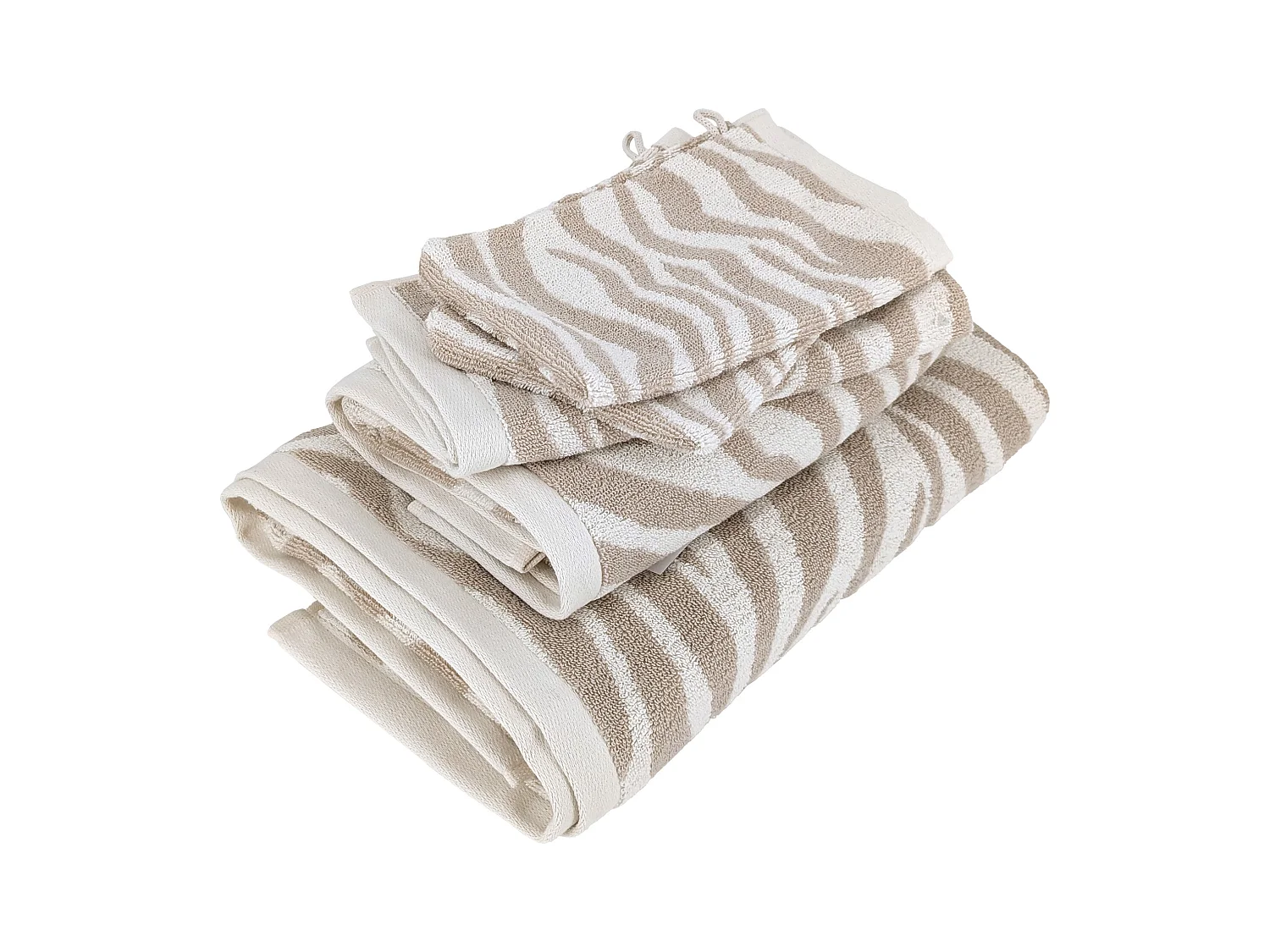 Parure de bain 4 pièces ZEBRA SOFT motif zèbre pur coton beige