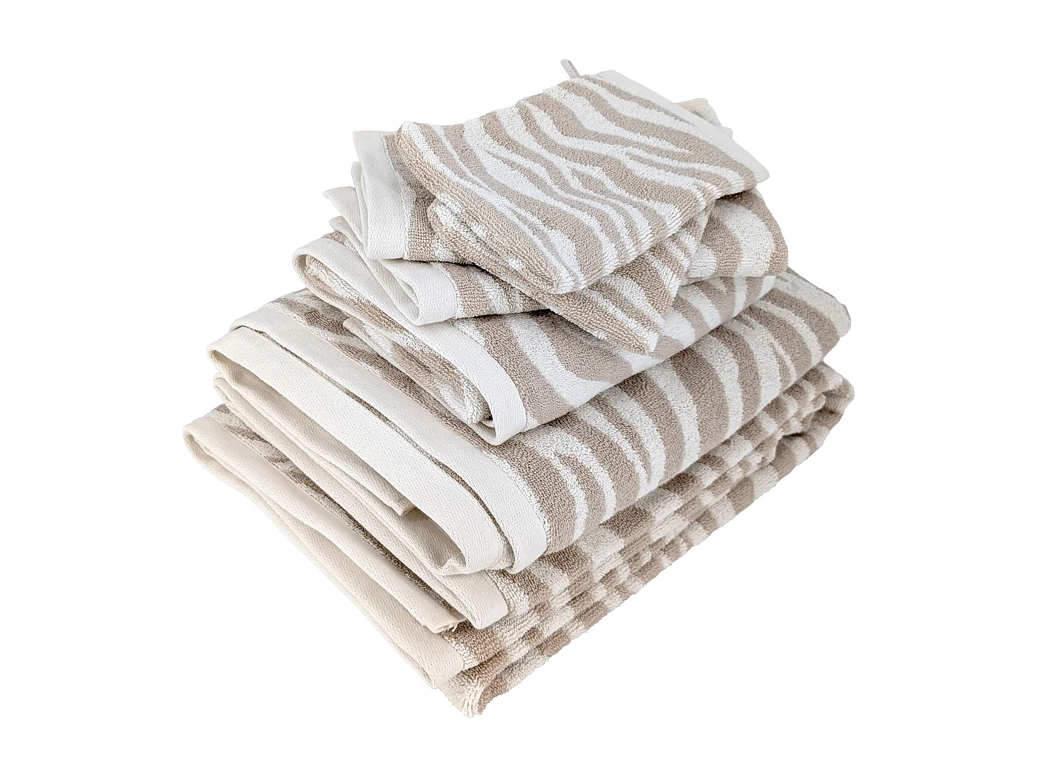 Parure de bain 7 pièces ZEBRA SOFT motif zèbre pur coton beige