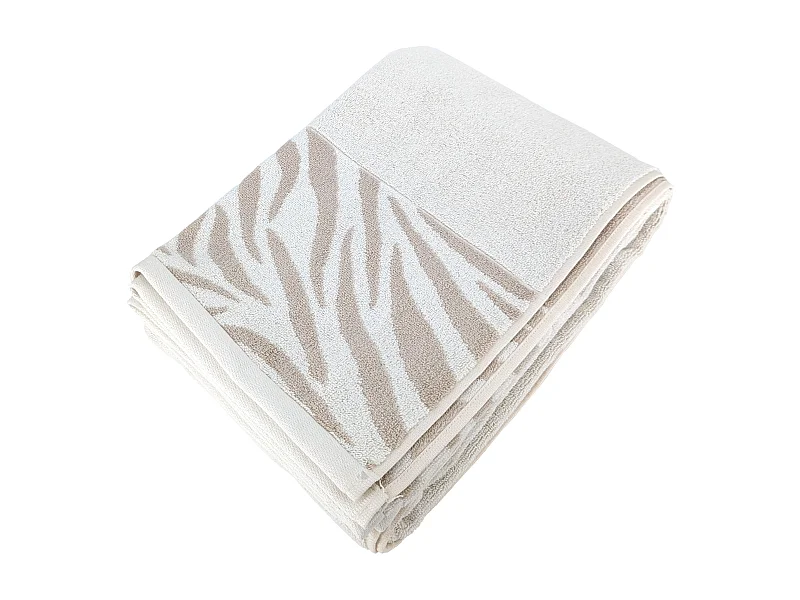 Drap de bain 100x150 cm ZEBRA SOFT coton uni bord zèbre beige