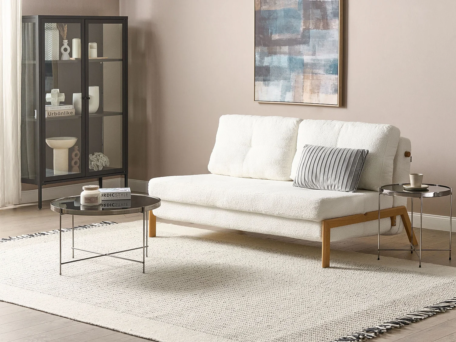 Schlafsofa EDLAND Bouclé Cremeweiss 2-Sitzer