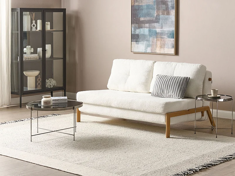 Schlafsofa EDLAND Bouclé Cremeweiss 2-Sitzer