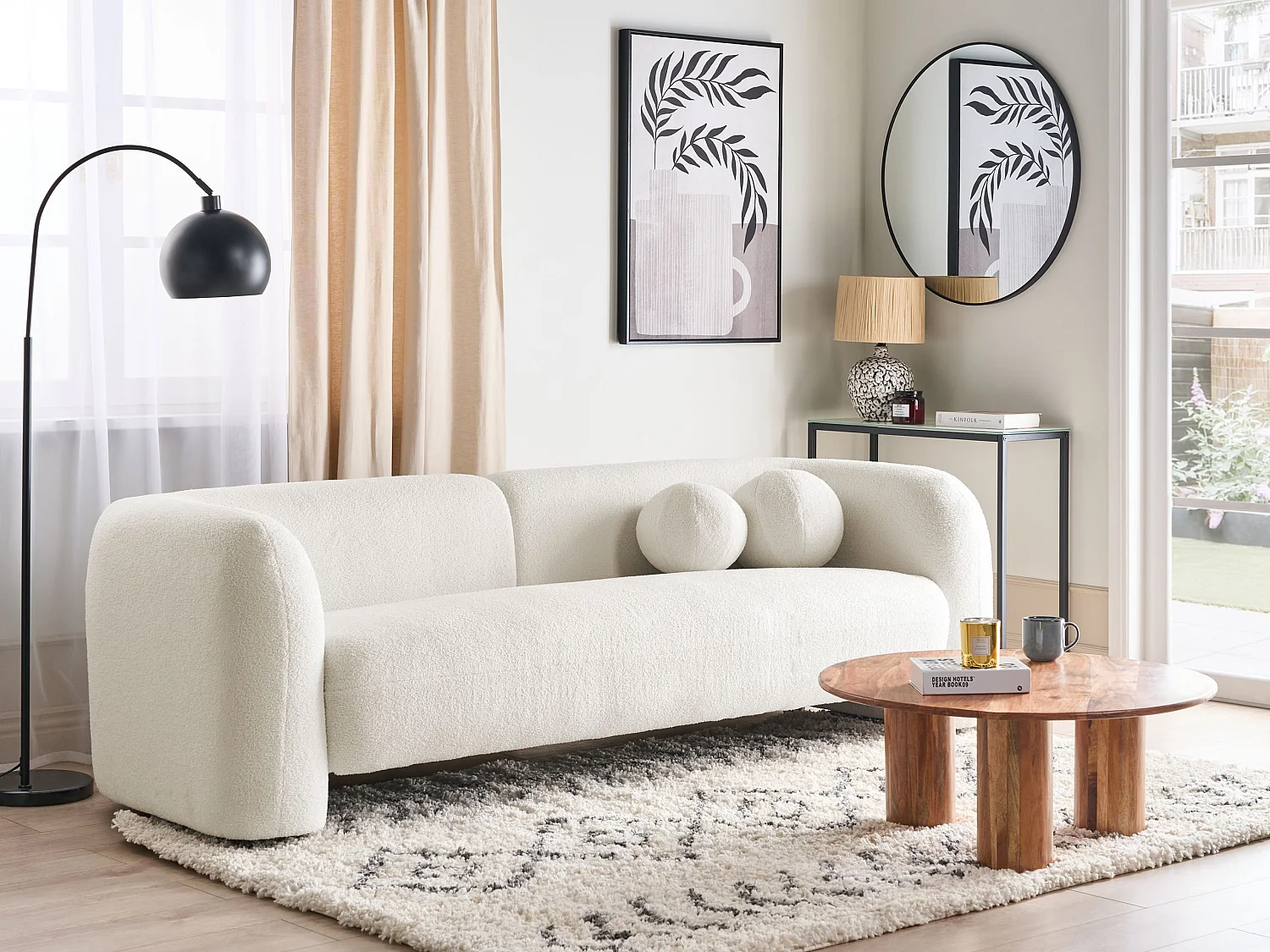 Sofa LEIREN Bouclé Weiss 3-Sitzer