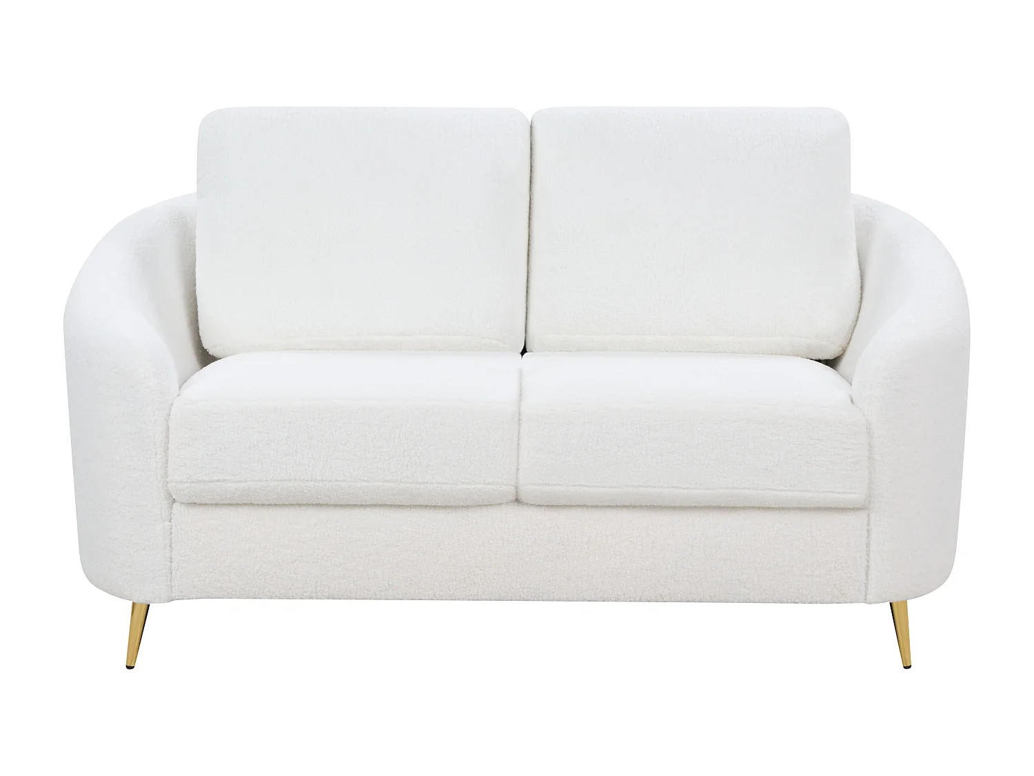 2-Sitzer Sofa Bouclé weiß mit Armlehnen goldenen Füßen glamourös modern Trosa