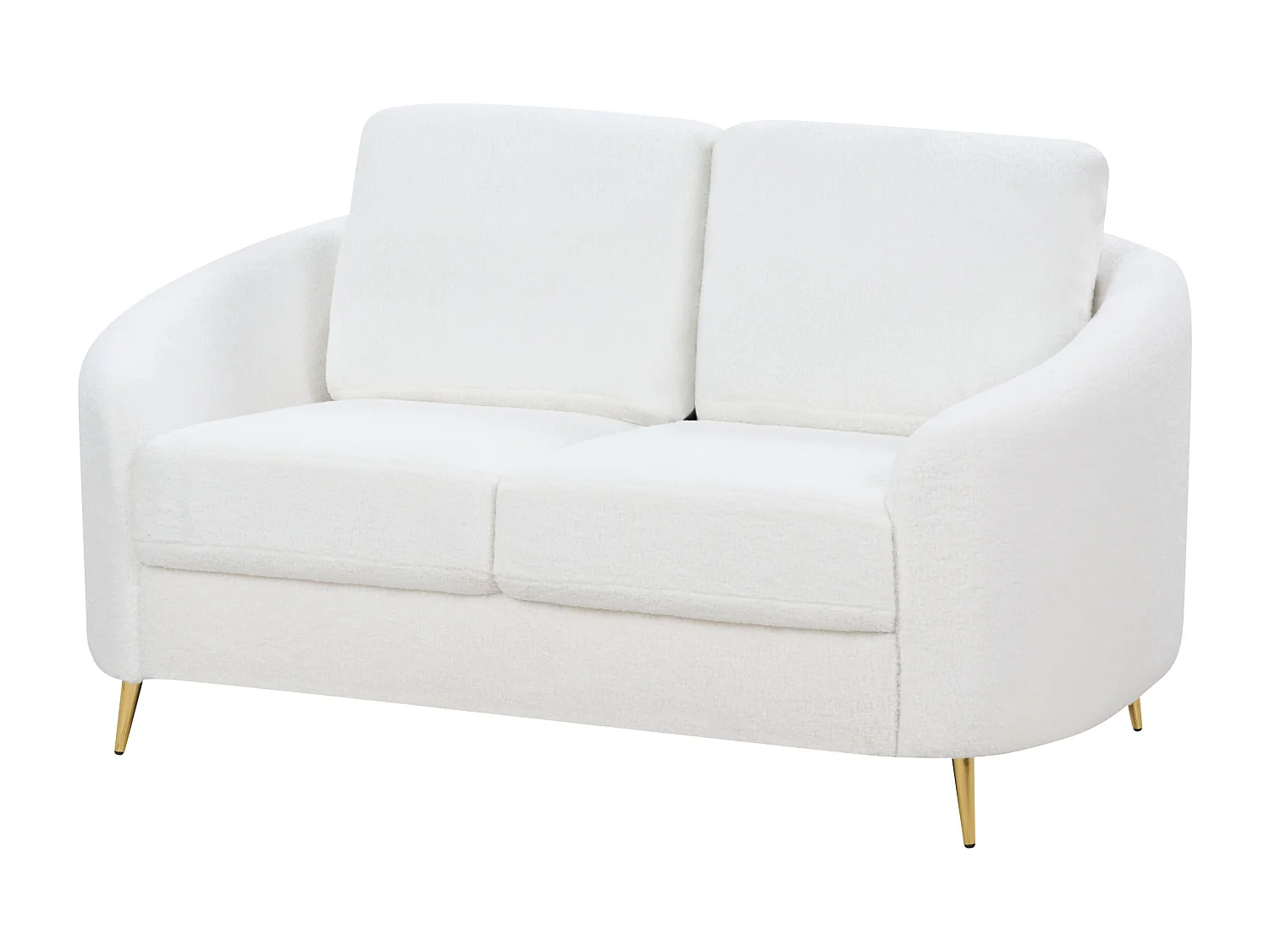 2-Sitzer Sofa Bouclé weiß mit Armlehnen goldenen Füßen glamourös modern Trosa