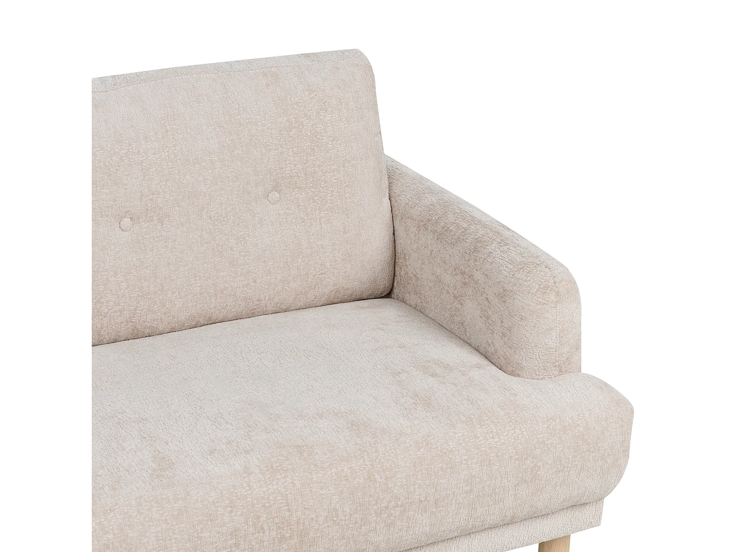 2-Sitzer Sofa Bouclé beige mit hohen Holzbeinen Armlehnen Knöpfe Retro Stil Tuve