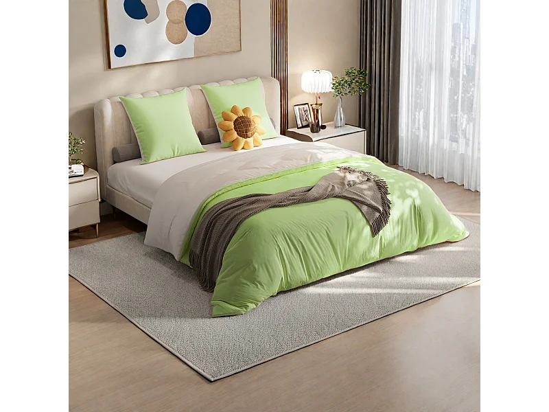 Parure de lit réversible en microfibre,drap-housse 140x200x30 cm, housse de couette avec corde d'angle,2 taies d'oreiller,blanc vert