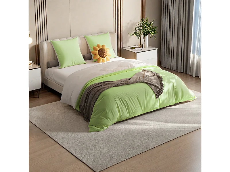 Parure de lit réversible en microfibre,drap-housse 160x200x30 cm, housse de couette avec corde d'angle,2 taies d'oreiller,blanc vert