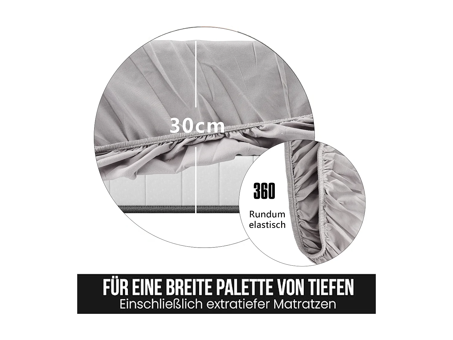 Parure de lit réversible en microfibre, drap-housse 160x200x30 cm, housse de couette avec corde d'angle, 2 taies d'oreiller, gris