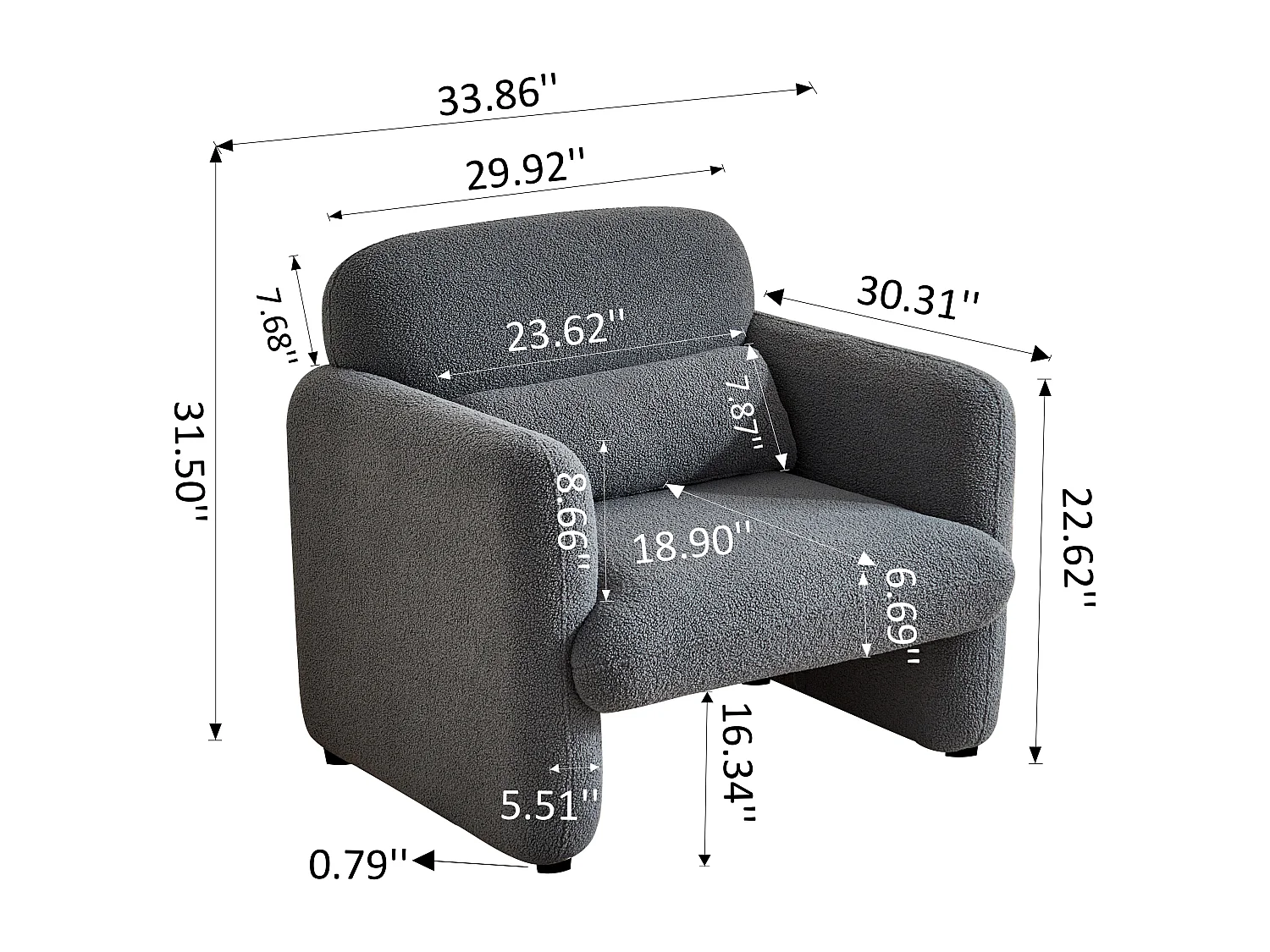 Canapé simple, Fauteuil de salon, fauteuil, chaise de loisirs, chaise de salon, chaise de chambre, convient pour le salon et la chambre à coucher, Gris