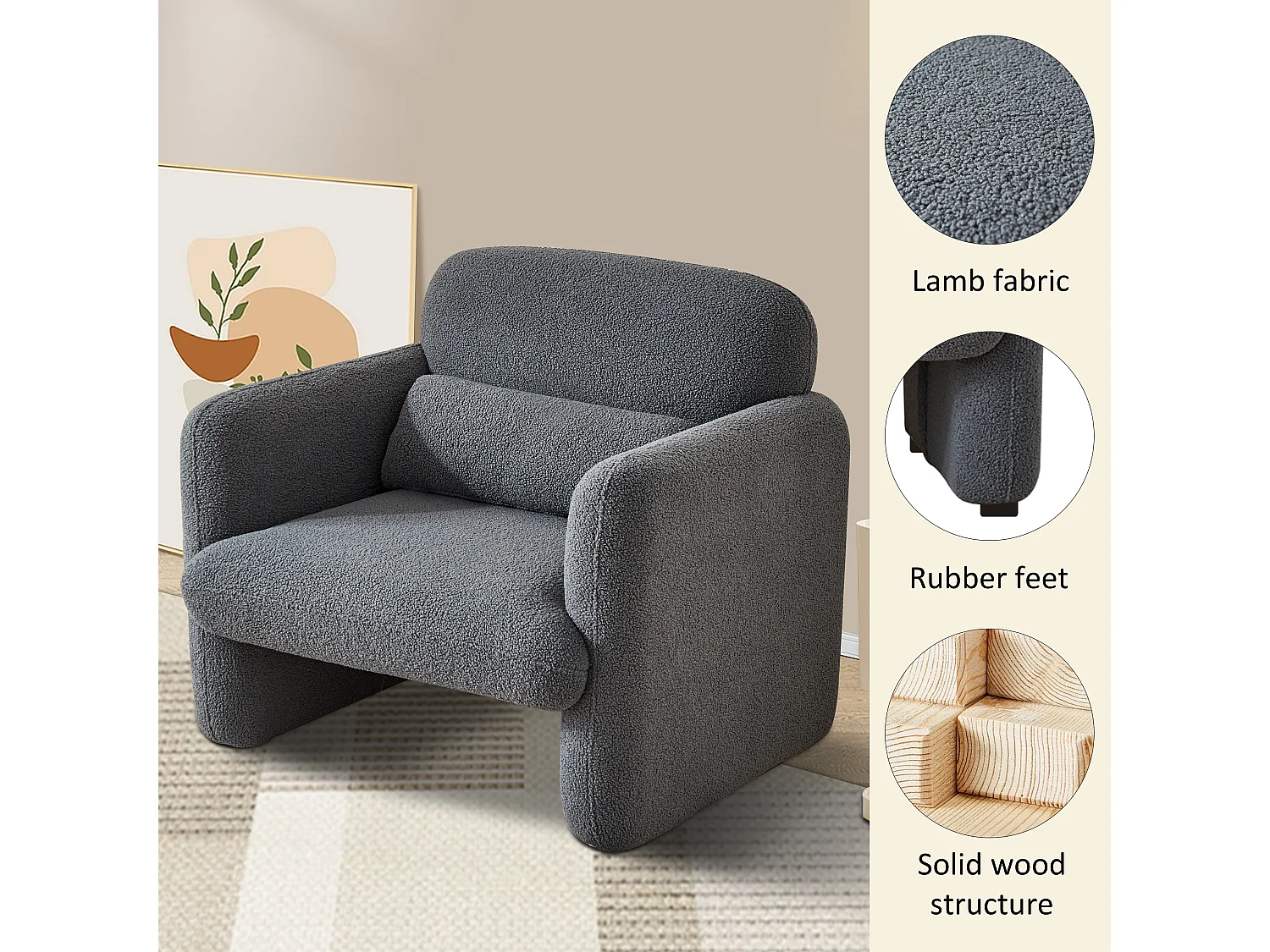 Canapé simple, Fauteuil de salon, fauteuil, chaise de loisirs, chaise de salon, chaise de chambre, convient pour le salon et la chambre à coucher, Gris