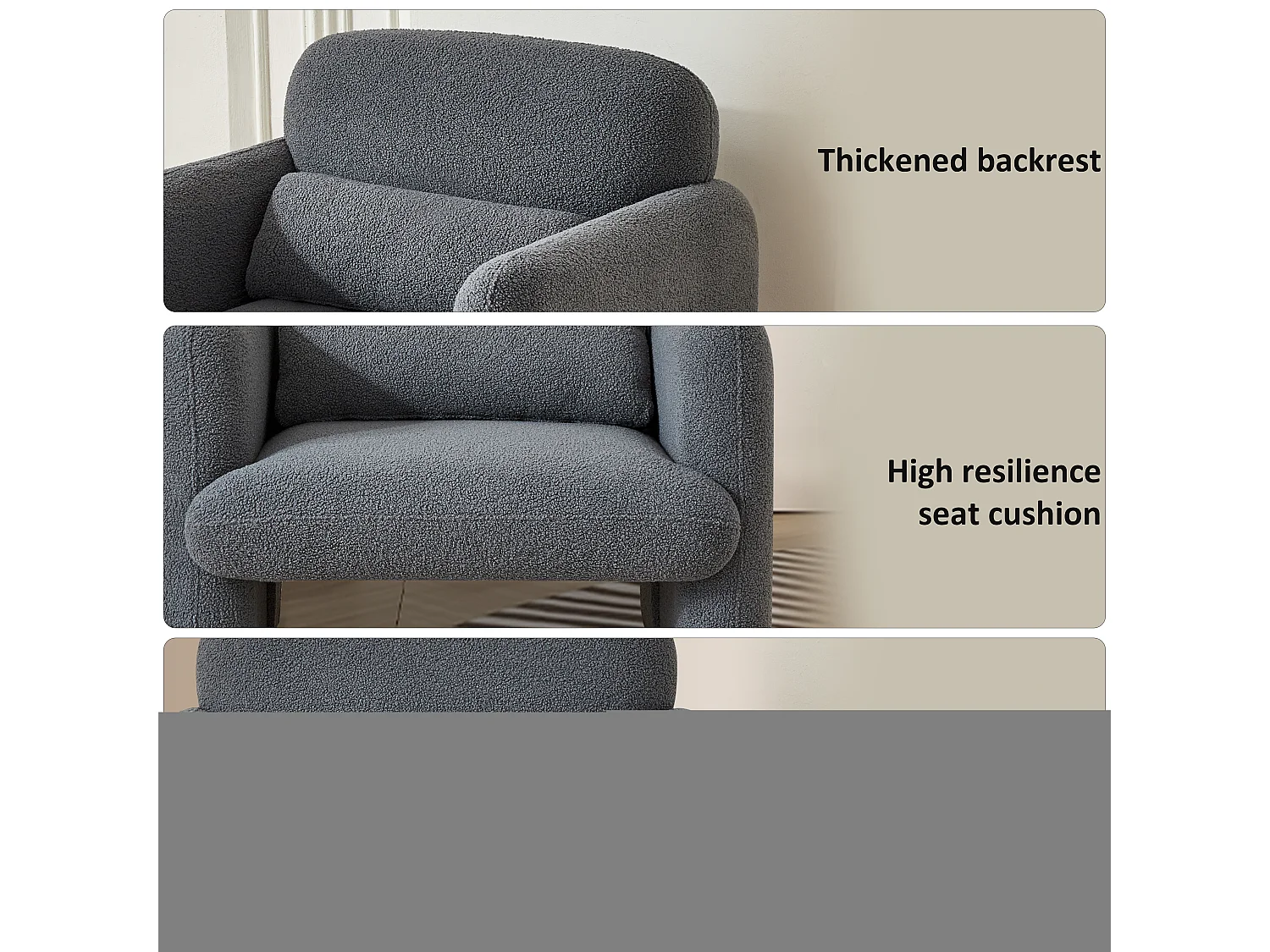 Canapé simple, Fauteuil de salon, fauteuil, chaise de loisirs, chaise de salon, chaise de chambre, convient pour le salon et la chambre à coucher, Gris