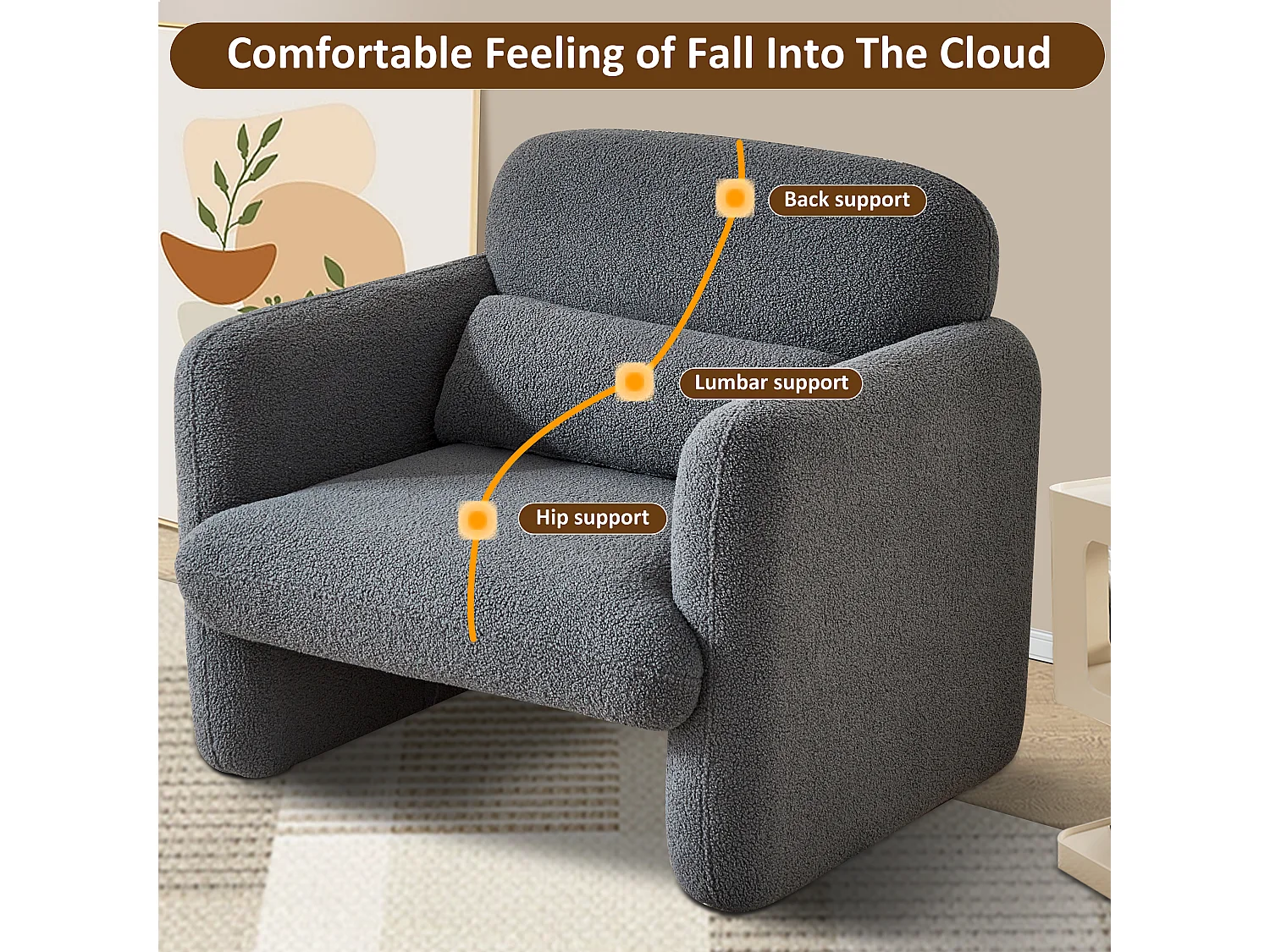 Canapé simple, Fauteuil de salon, fauteuil, chaise de loisirs, chaise de salon, chaise de chambre, convient pour le salon et la chambre à coucher, Gris