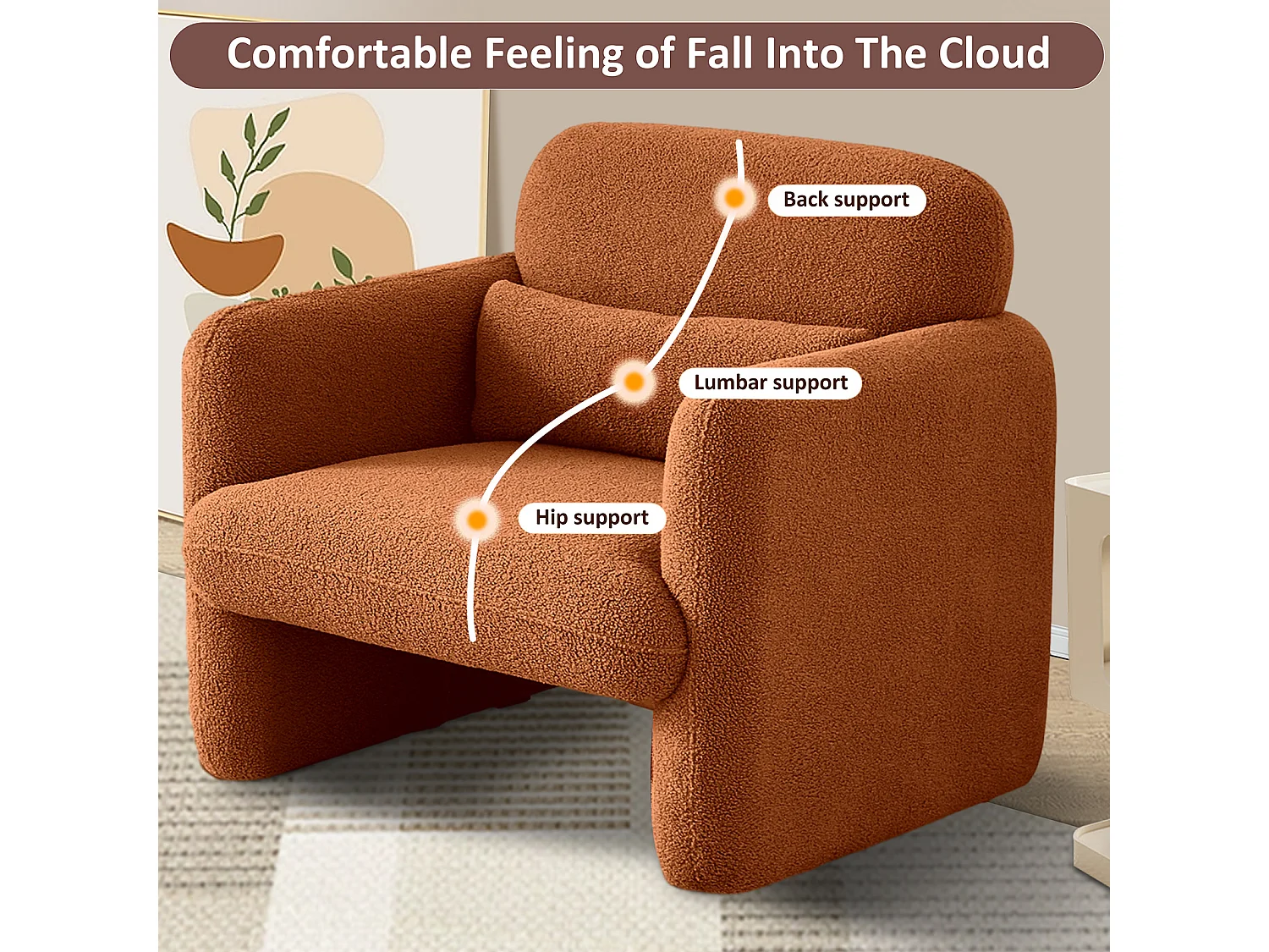 Canapé simple, Fauteuil de salon, fauteuil, chaise de loisirs, chaise de salon, chaise de chambre, convient pour le salon et la chambre à coucher, Orange