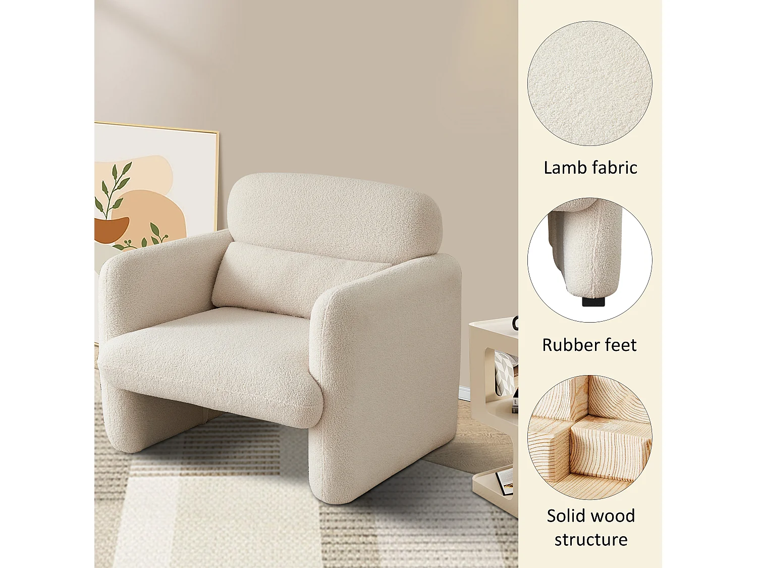 Canapé simple, Fauteuil de salon, fauteuil, chaise de loisirs, chaise de salon, chaise de chambre, convient pour le salon et la chambre à coucher, Beige
