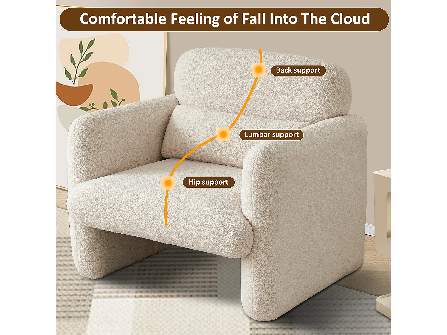 Canapé simple, Fauteuil de salon, fauteuil, chaise de loisirs, chaise de salon, chaise de chambre, convient pour le salon et la chambre à coucher, Beige