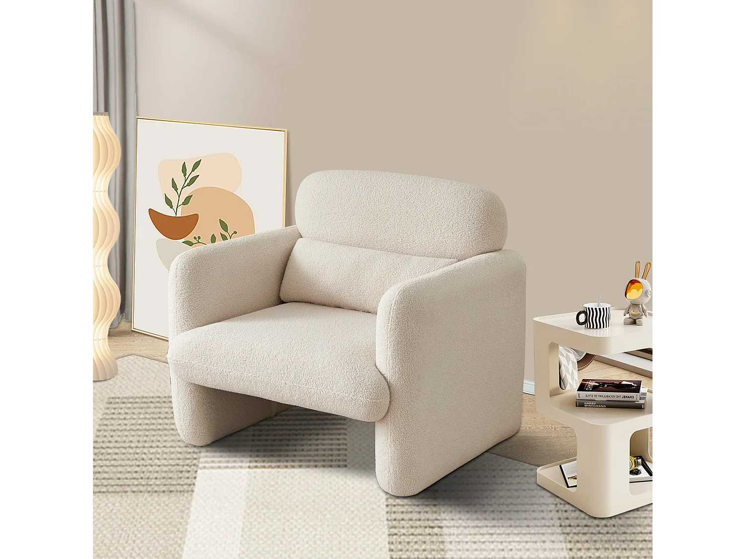 Canapé simple, Fauteuil de salon, fauteuil, chaise de loisirs, chaise de salon, chaise de chambre, convient pour le salon et la chambre à coucher, Beige