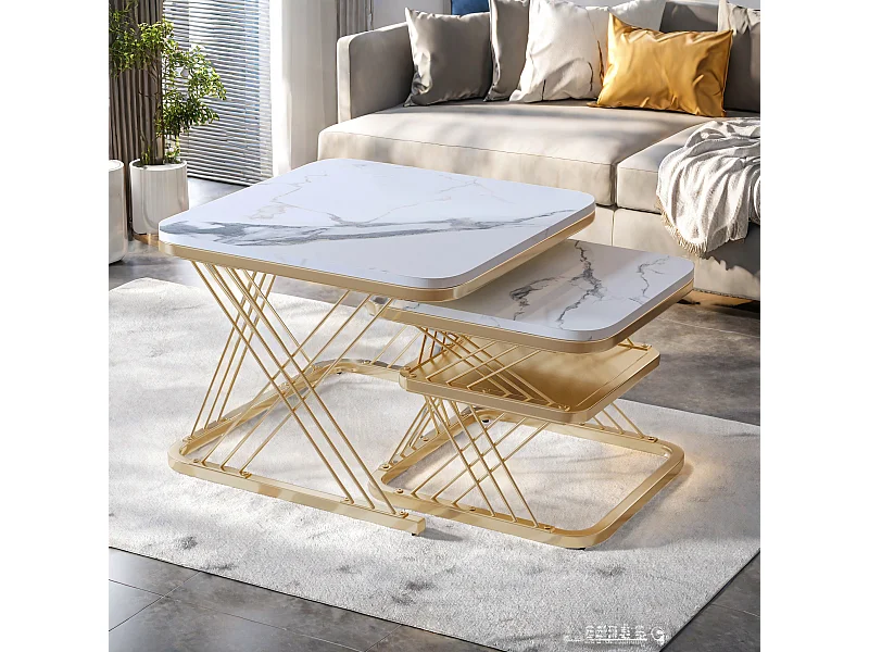 Lot de 2 tables basses modernes, table d'appoint, table de canapé, table basse pour le salon, tables gigognes carrées avec espace de rangement